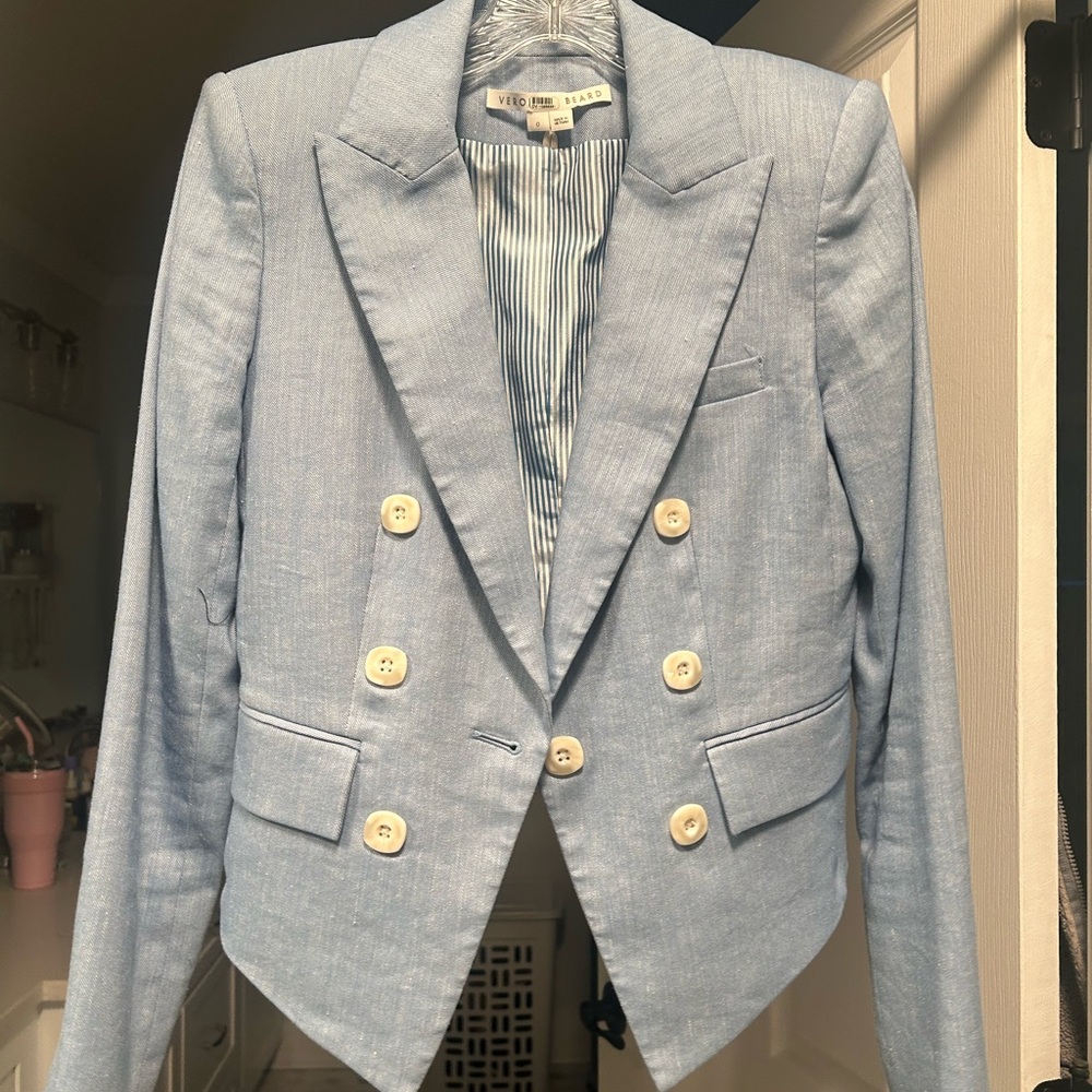 Veronica Beard Sky Blue Double-Breasted Blazer - Picture 2 of 4